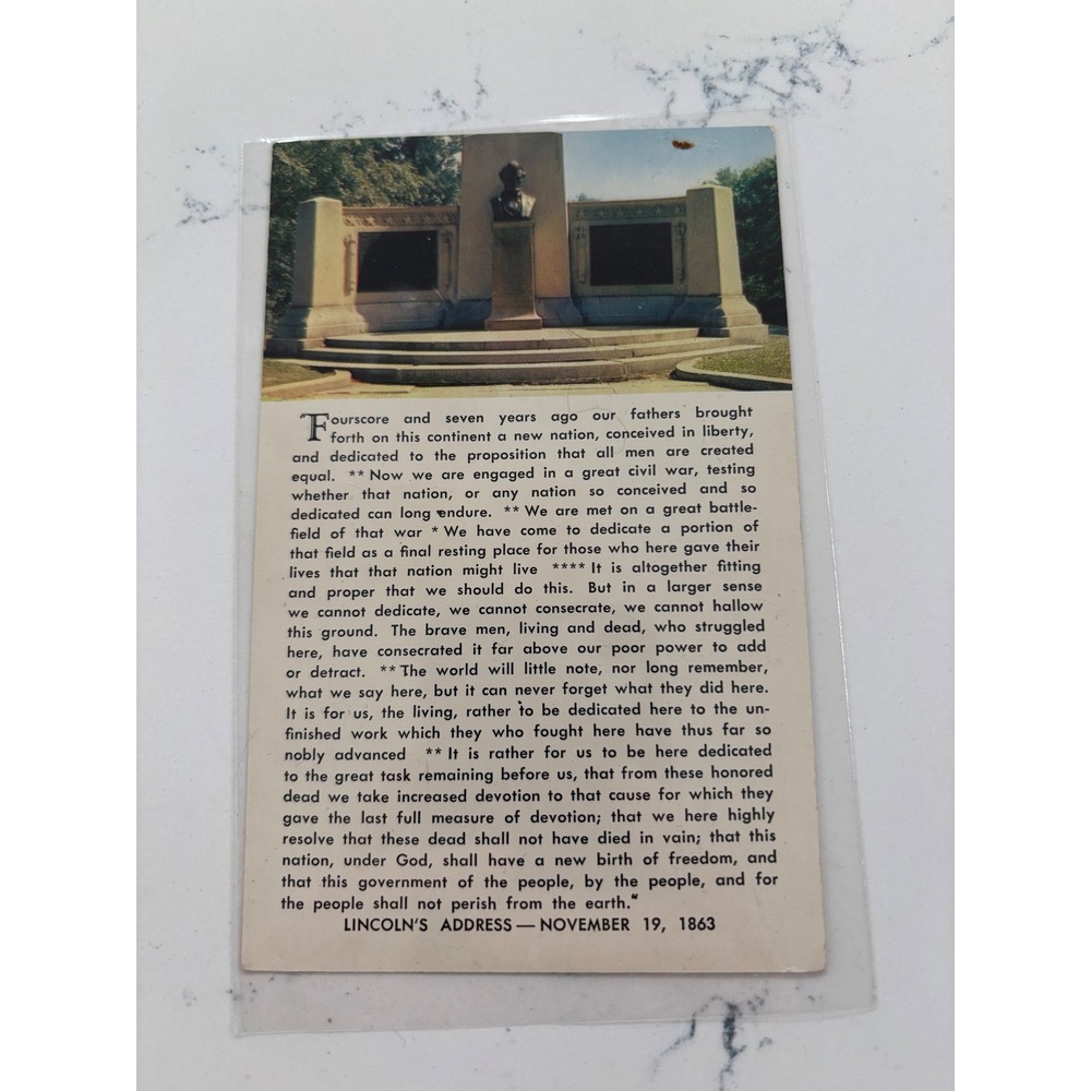 Vintage Gettysburg Address Postcard‎ Lincoln Speech Memorial Plastichrome P22536